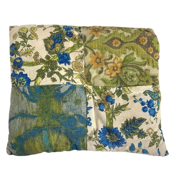 Handmade Multicolor Patchwork Throw Pillow Floral/Paisley Patterns + Button VTG - Picture 2 of 7